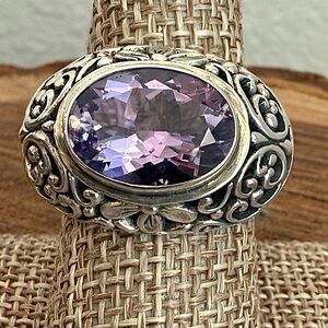 Indonesia Bali Design Amethyst and Sterling Silver Ring Size 9